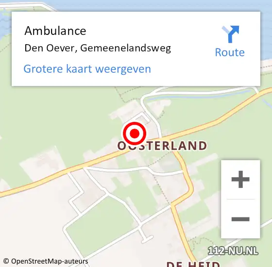 Locatie op kaart van de 112 melding: Ambulance Den Oever, Gemeenelandsweg op 18 november 2023 09:52