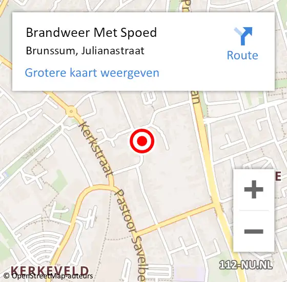 Locatie op kaart van de 112 melding: Brandweer Met Spoed Naar Brunssum, Julianastraat op 18 november 2023 10:11