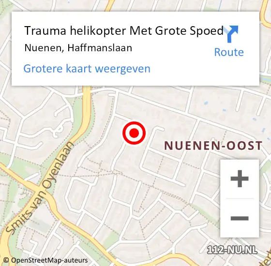 Locatie op kaart van de 112 melding: Trauma helikopter Met Grote Spoed Naar Nuenen, Haffmanslaan op 18 november 2023 10:55