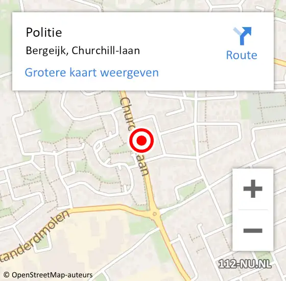 Locatie op kaart van de 112 melding: Politie Bergeijk, Churchill-laan op 18 november 2023 11:00