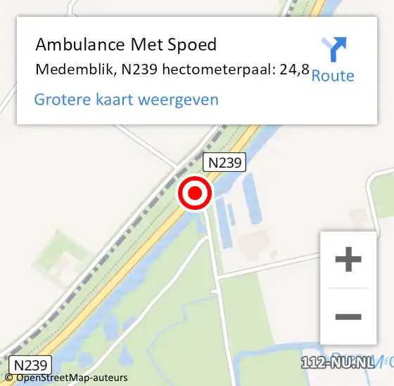 Locatie op kaart van de 112 melding: Ambulance Met Spoed Naar Medemblik, N239 hectometerpaal: 24,8 op 18 november 2023 11:21