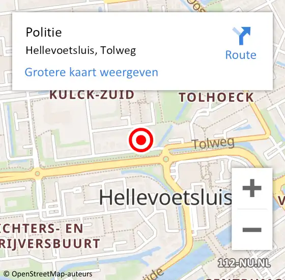 Locatie op kaart van de 112 melding: Politie Hellevoetsluis, Tolweg op 18 november 2023 11:24