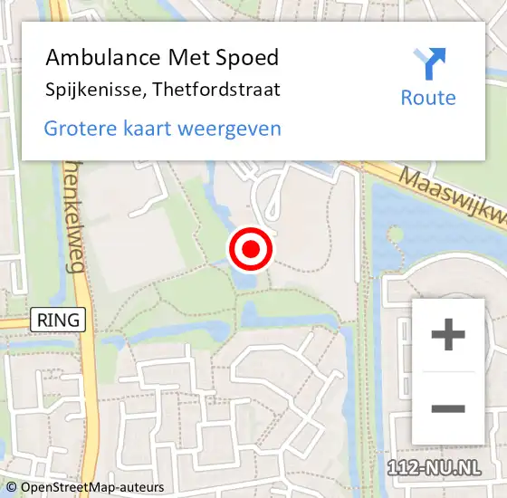 Locatie op kaart van de 112 melding: Ambulance Met Spoed Naar Spijkenisse, Thetfordstraat op 18 november 2023 11:48