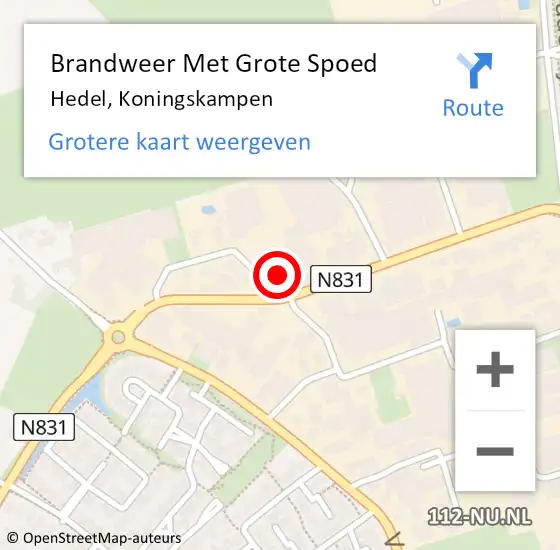 Locatie op kaart van de 112 melding: Brandweer Met Grote Spoed Naar Hedel, Koningskampen op 18 november 2023 11:53