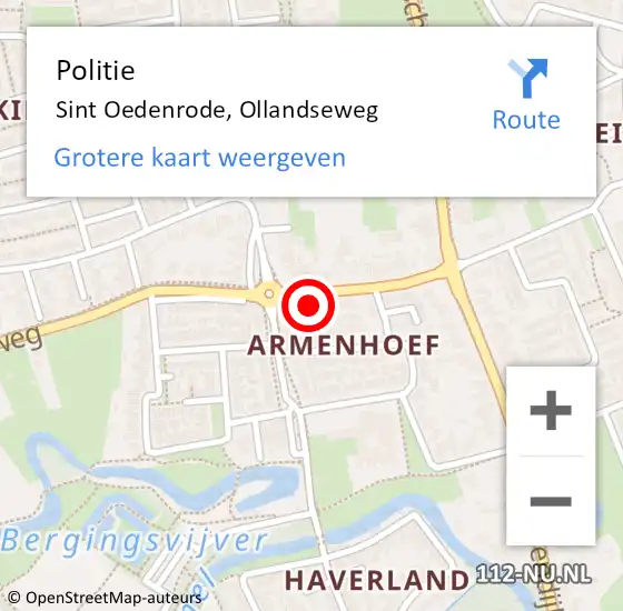 Locatie op kaart van de 112 melding: Politie Sint Oedenrode, Ollandseweg op 18 november 2023 11:57