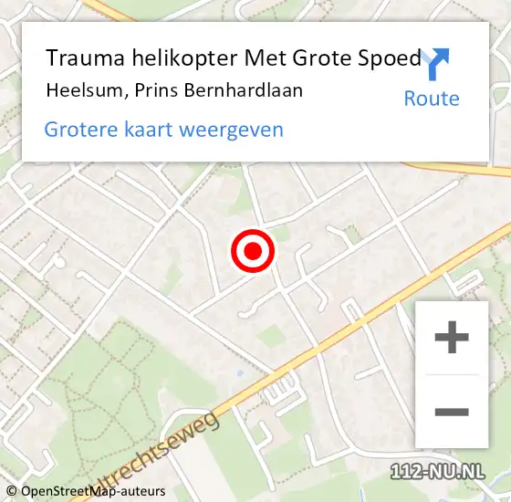 Locatie op kaart van de 112 melding: Trauma helikopter Met Grote Spoed Naar Heelsum, Prins Bernhardlaan op 18 november 2023 12:56