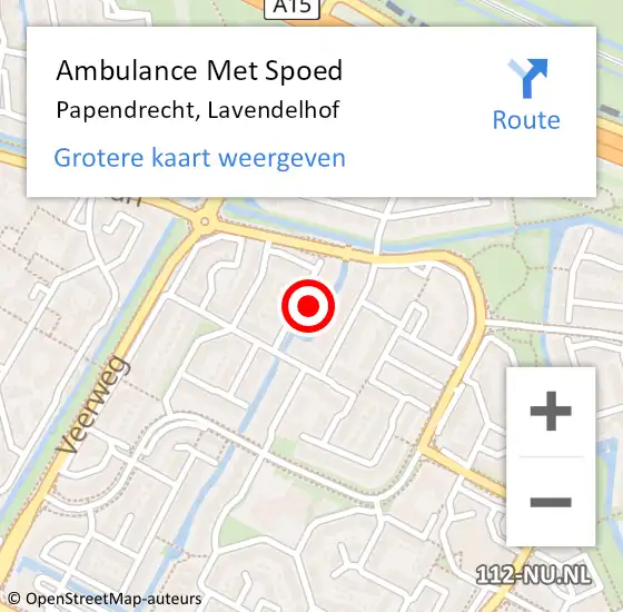 Locatie op kaart van de 112 melding: Ambulance Met Spoed Naar Papendrecht, Lavendelhof op 18 november 2023 12:59