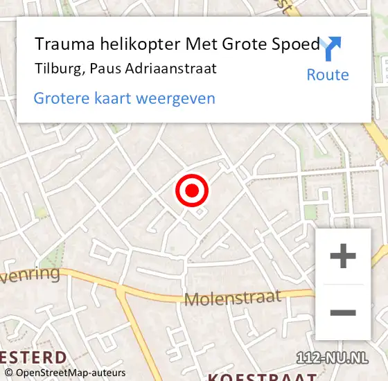 Locatie op kaart van de 112 melding: Trauma helikopter Met Grote Spoed Naar Tilburg, Paus Adriaanstraat op 18 november 2023 13:19