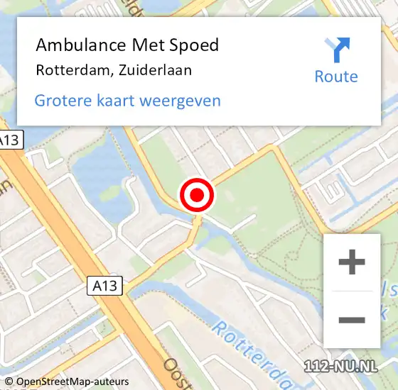 Locatie op kaart van de 112 melding: Ambulance Met Spoed Naar Rotterdam, Zuiderlaan op 18 november 2023 13:37