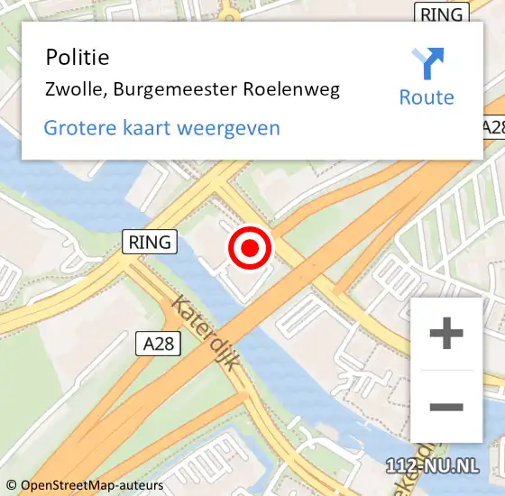 Locatie op kaart van de 112 melding: Politie Zwolle, Burgemeester Roelenweg op 18 november 2023 13:46