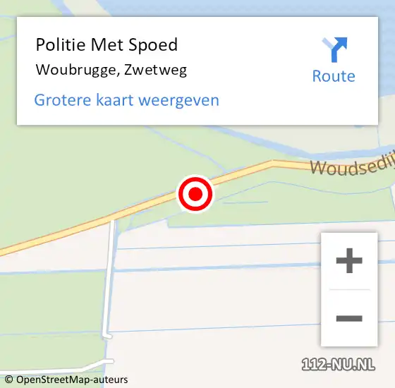 Locatie op kaart van de 112 melding: Politie Met Spoed Naar Woubrugge, Zwetweg op 18 november 2023 13:58