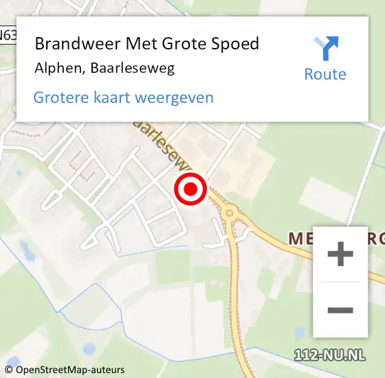 Locatie op kaart van de 112 melding: Brandweer Met Grote Spoed Naar Alphen, Baarleseweg op 18 november 2023 14:09