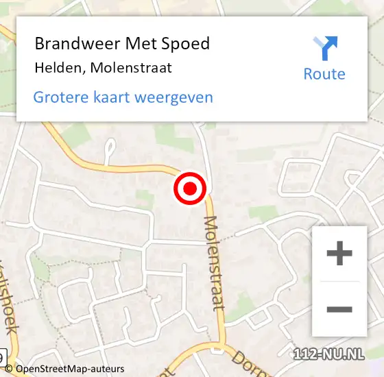 Locatie op kaart van de 112 melding: Brandweer Met Spoed Naar Helden, Molenstraat op 18 november 2023 14:17