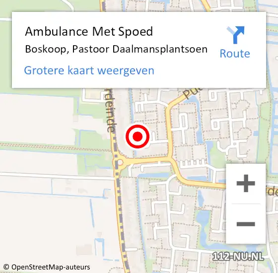 Locatie op kaart van de 112 melding: Ambulance Met Spoed Naar Boskoop, Pastoor Daalmansplantsoen op 18 november 2023 14:22