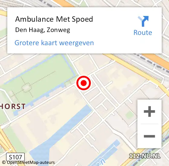 Locatie op kaart van de 112 melding: Ambulance Met Spoed Naar Den Haag, Zonweg op 18 november 2023 14:31