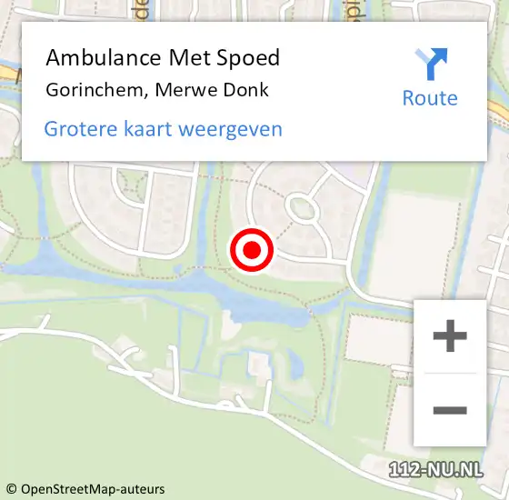 Locatie op kaart van de 112 melding: Ambulance Met Spoed Naar Gorinchem, Merwe Donk op 18 november 2023 14:50