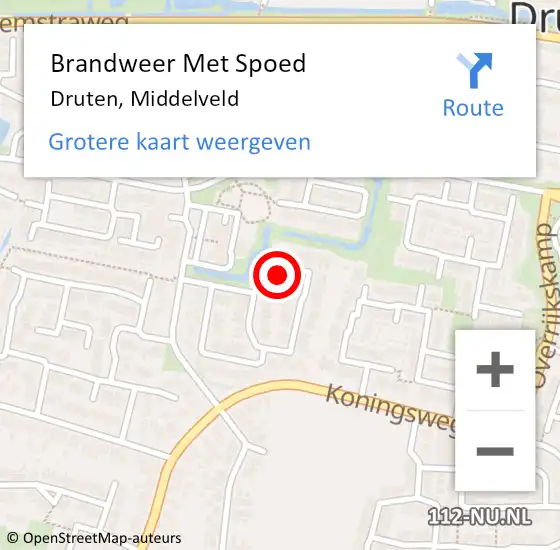 Locatie op kaart van de 112 melding: Brandweer Met Spoed Naar Druten, Middelveld op 18 november 2023 15:04