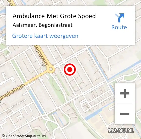 Locatie op kaart van de 112 melding: Ambulance Met Grote Spoed Naar Aalsmeer, Begoniastraat op 18 november 2023 15:20
