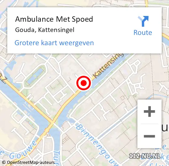 Locatie op kaart van de 112 melding: Ambulance Met Spoed Naar Gouda, Kattensingel op 18 november 2023 15:22