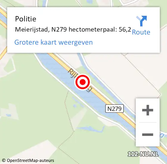 Locatie op kaart van de 112 melding: Politie Meierijstad, N279 hectometerpaal: 56,2 op 18 november 2023 15:26