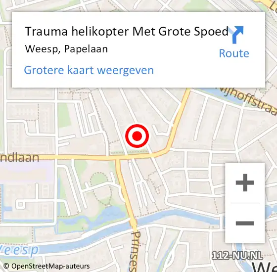Locatie op kaart van de 112 melding: Trauma helikopter Met Grote Spoed Naar Weesp, Papelaan op 18 november 2023 15:30