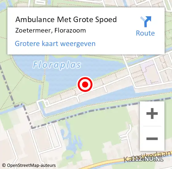 Locatie op kaart van de 112 melding: Ambulance Met Grote Spoed Naar Zoetermeer, Florazoom op 18 november 2023 15:34