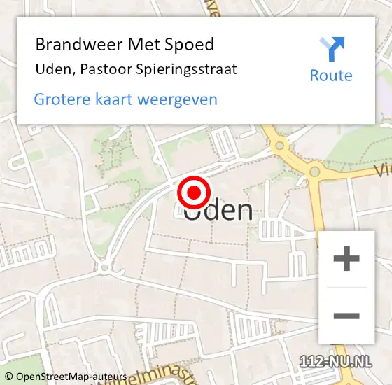 Locatie op kaart van de 112 melding: Brandweer Met Spoed Naar Uden, Pastoor Spieringsstraat op 18 november 2023 15:37