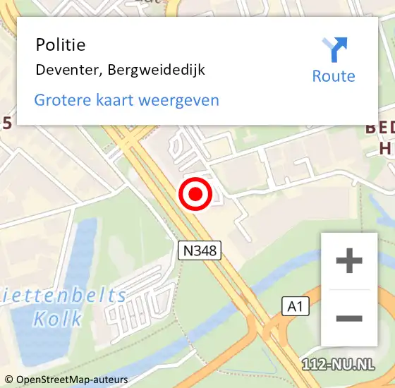 Locatie op kaart van de 112 melding: Politie Deventer, Bergweidedijk op 18 november 2023 15:39