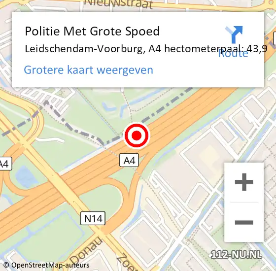 Locatie op kaart van de 112 melding: Politie Met Grote Spoed Naar Leidschendam-Voorburg, A4 hectometerpaal: 43,9 op 18 november 2023 16:45