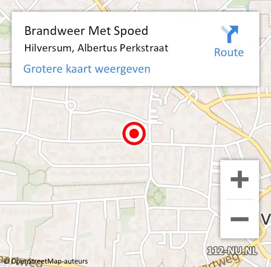 Locatie op kaart van de 112 melding: Brandweer Met Spoed Naar Hilversum, Albertus Perkstraat op 18 november 2023 16:52