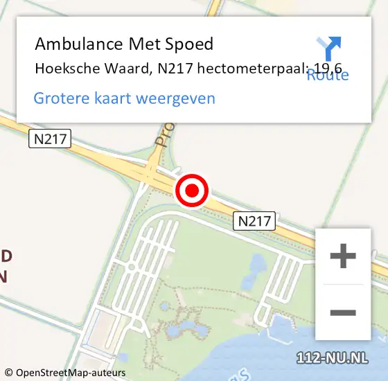 Locatie op kaart van de 112 melding: Ambulance Met Spoed Naar Hoeksche Waard, N217 hectometerpaal: 19,6 op 18 november 2023 17:04