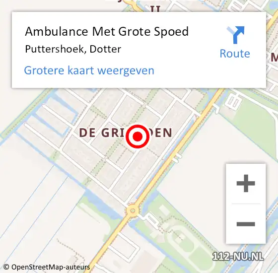 Locatie op kaart van de 112 melding: Ambulance Met Grote Spoed Naar Puttershoek, Dotter op 18 november 2023 17:35