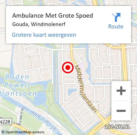 Locatie op kaart van de 112 melding: Ambulance Met Grote Spoed Naar Gouda, Windmolenerf op 18 november 2023 17:38