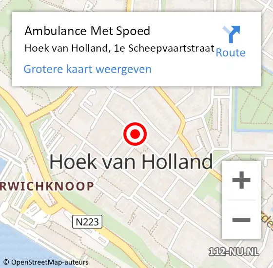 Locatie op kaart van de 112 melding: Ambulance Met Spoed Naar Hoek van Holland, 1e Scheepvaartstraat op 18 november 2023 17:43