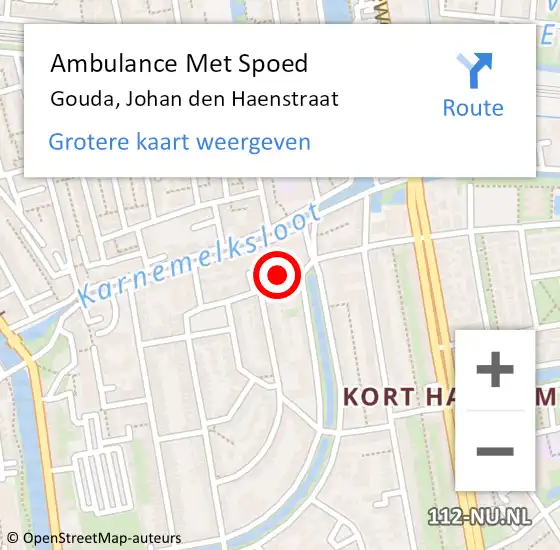 Locatie op kaart van de 112 melding: Ambulance Met Spoed Naar Gouda, Johan den Haenstraat op 18 november 2023 17:51