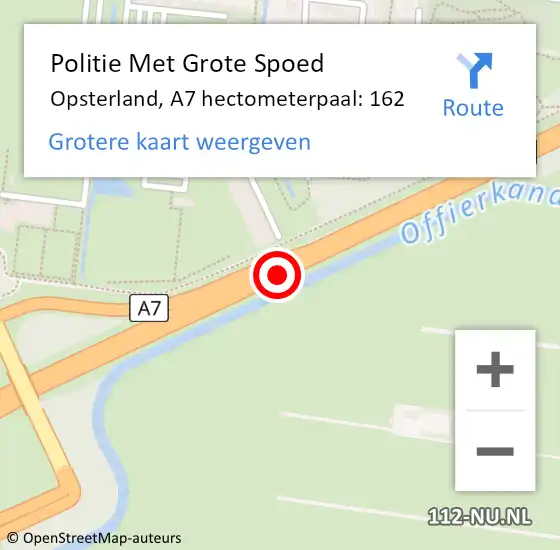 Locatie op kaart van de 112 melding: Politie Met Grote Spoed Naar Opsterland, A7 hectometerpaal: 162 op 18 november 2023 18:14