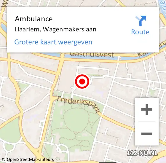 Locatie op kaart van de 112 melding: Ambulance Haarlem, Wagenmakerslaan op 18 november 2023 18:21