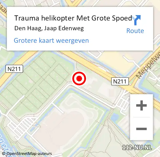 Locatie op kaart van de 112 melding: Trauma helikopter Met Grote Spoed Naar Den Haag, Jaap Edenweg op 18 november 2023 18:22