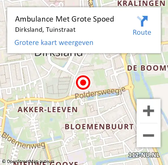 Locatie op kaart van de 112 melding: Ambulance Met Grote Spoed Naar Dirksland, Tuinstraat op 18 november 2023 18:31