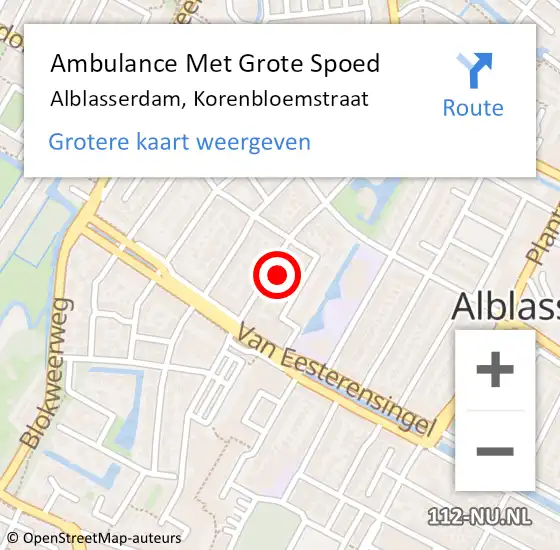 Locatie op kaart van de 112 melding: Ambulance Met Grote Spoed Naar Alblasserdam, Korenbloemstraat op 18 november 2023 18:36