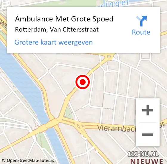 Locatie op kaart van de 112 melding: Ambulance Met Grote Spoed Naar Rotterdam, Van Cittersstraat op 18 november 2023 19:54