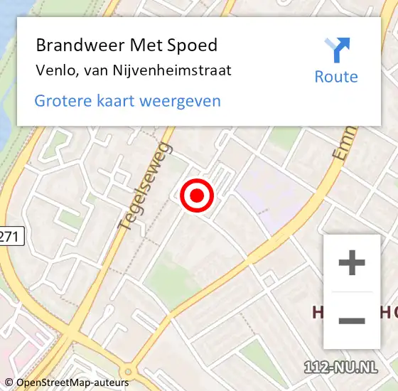 Locatie op kaart van de 112 melding: Brandweer Met Spoed Naar Venlo, van Nijvenheimstraat op 18 november 2023 20:29