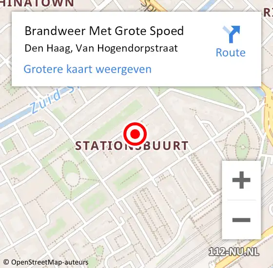 Locatie op kaart van de 112 melding: Brandweer Met Grote Spoed Naar Den Haag, Van Hogendorpstraat op 18 november 2023 20:34