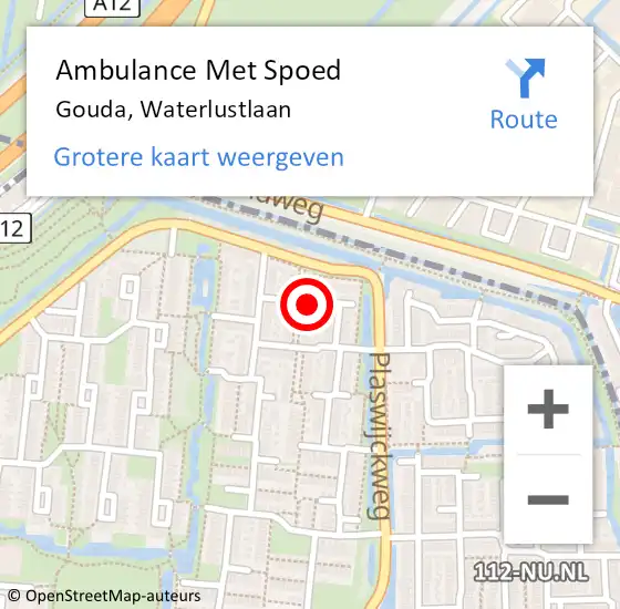 Locatie op kaart van de 112 melding: Ambulance Met Spoed Naar Gouda, Waterlustlaan op 18 november 2023 20:41