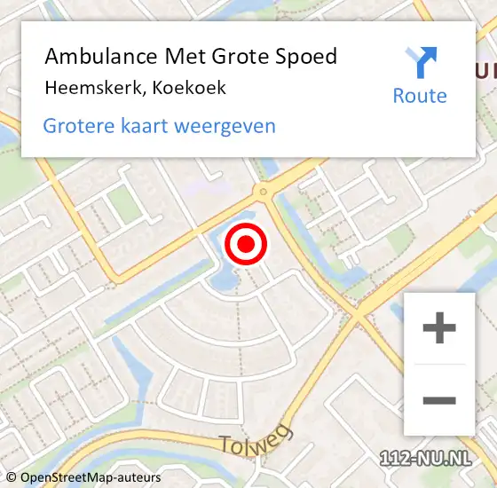 Locatie op kaart van de 112 melding: Ambulance Met Grote Spoed Naar Heemskerk, Koekoek op 18 november 2023 21:16