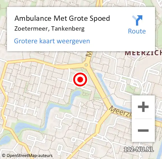 Locatie op kaart van de 112 melding: Ambulance Met Grote Spoed Naar Zoetermeer, Tankenberg op 18 november 2023 21:17