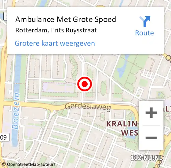 Locatie op kaart van de 112 melding: Ambulance Met Grote Spoed Naar Rotterdam, Frits Ruysstraat op 18 november 2023 22:30