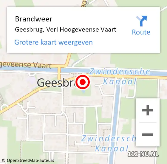 Locatie op kaart van de 112 melding: Brandweer Geesbrug, Verl Hoogeveense Vaart op 18 november 2023 22:57