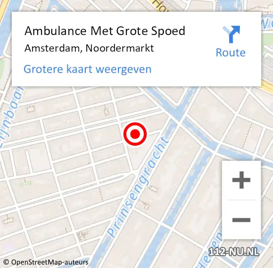 Locatie op kaart van de 112 melding: Ambulance Met Grote Spoed Naar Amsterdam, Noordermarkt op 18 november 2023 23:13