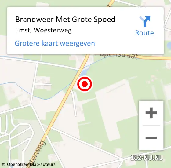 Locatie op kaart van de 112 melding: Brandweer Met Grote Spoed Naar Emst, Woesterweg op 18 november 2023 23:39